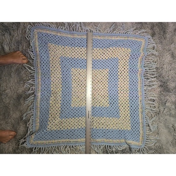 Pastel Handmade Granny Square Afghan 32x32" Baby Shower Christening Gift NEW - Picture 3 of 4